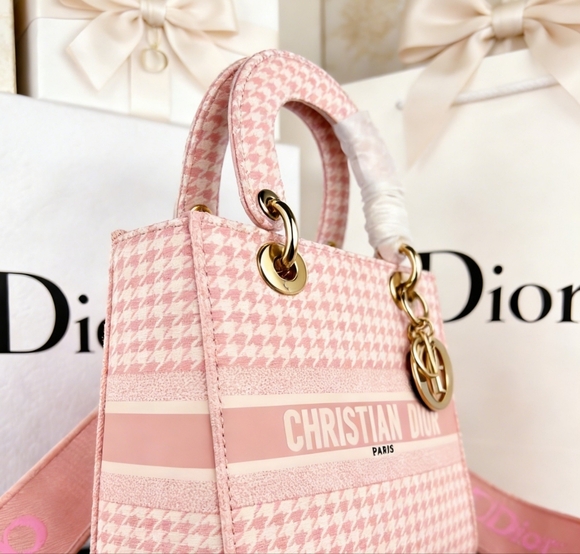 <AUTHENTIC>Christian Dior Houndstooth Lady  Bag Pink Elegance - Picture 2 of 6